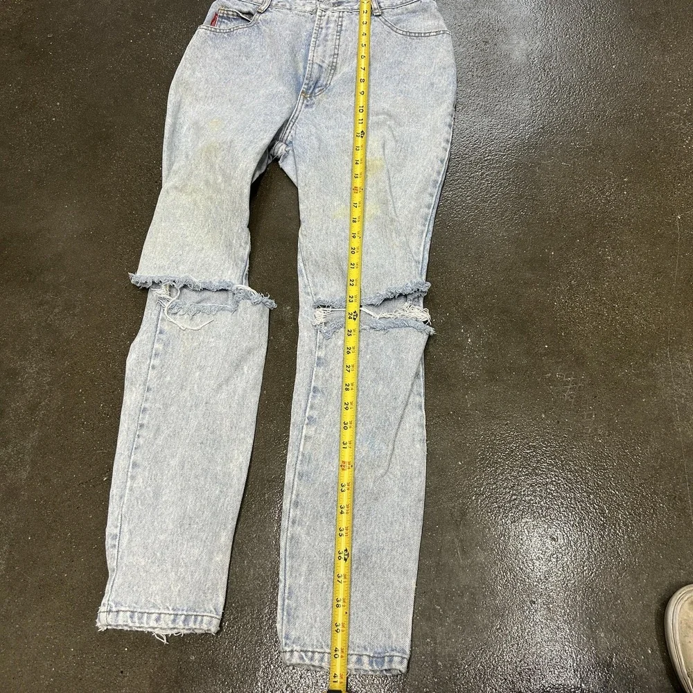 High Waist Jeans Womens Small Light Wash Distressed Ripped Denim Mom Pants - Picture 5 of 7